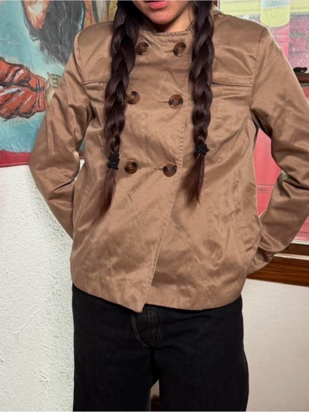 Double-Breasted Brown Peacoat Jacket